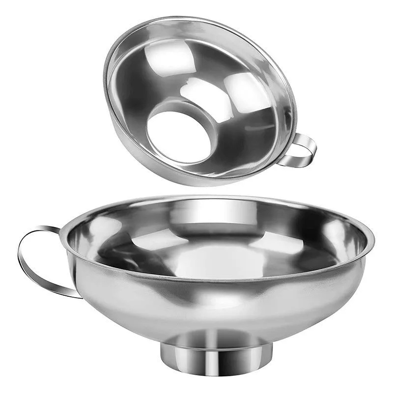 2 Piece Stainless Steel Wide Mouth Kitchen Funnel - Silver