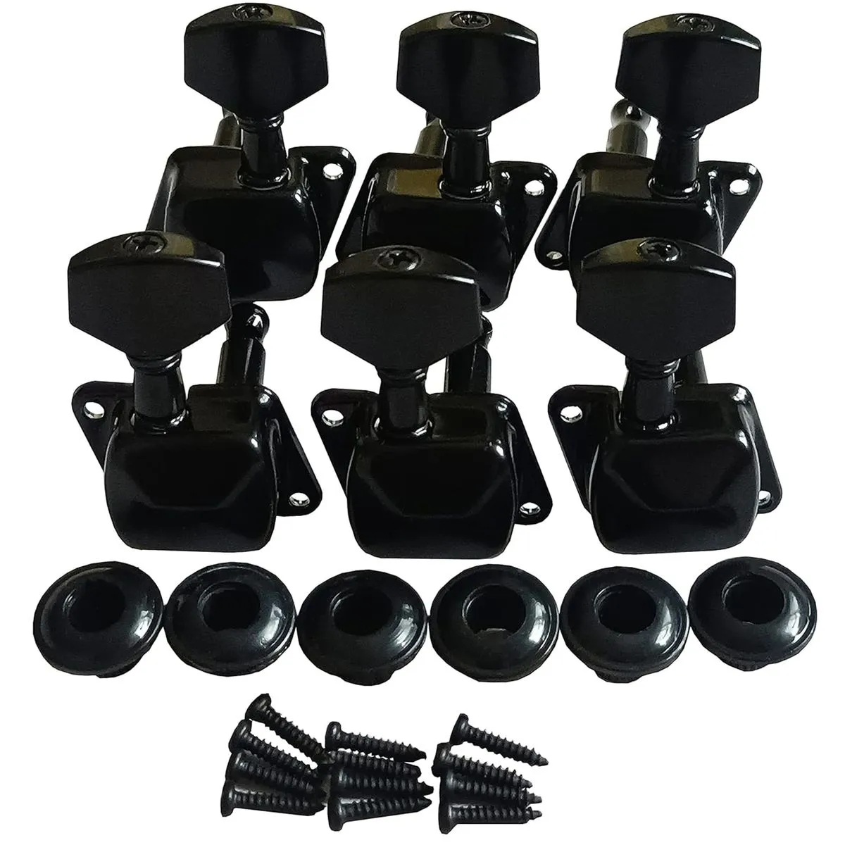 6 Pieces 3R3L Guitar Machine Heads Set with 6 Ferrules and 12 Screws - Black