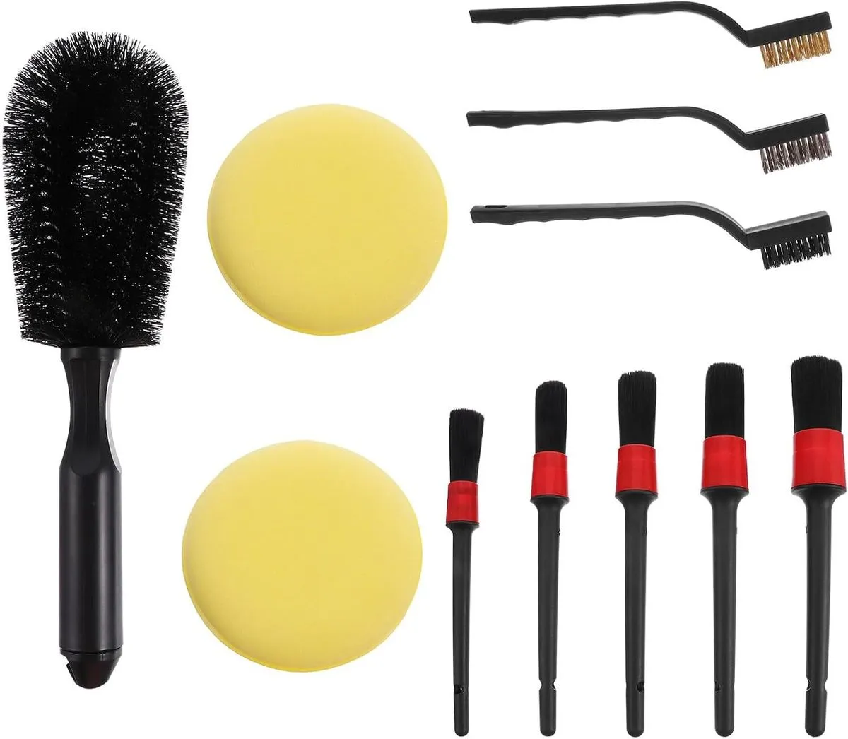 11Pieces Car Detailing Brush Kit with Steel Wire and Foam Pads, Exterior