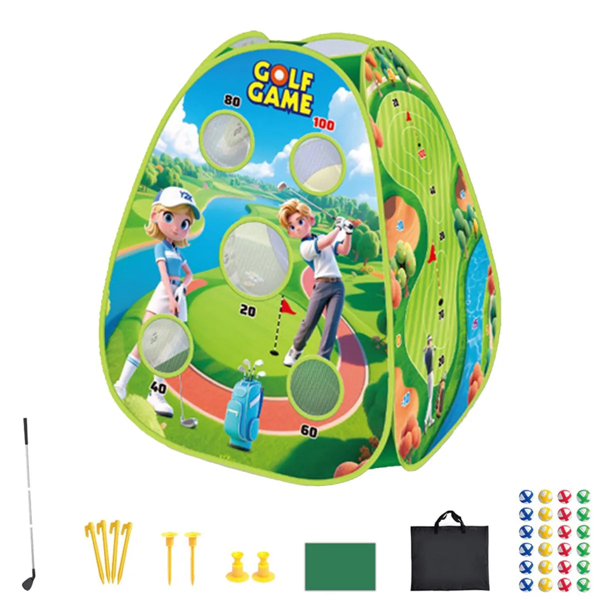 4-in-1 Kids Golf Chipping Game Set with Target Net, Clubs, Sticky Balls
