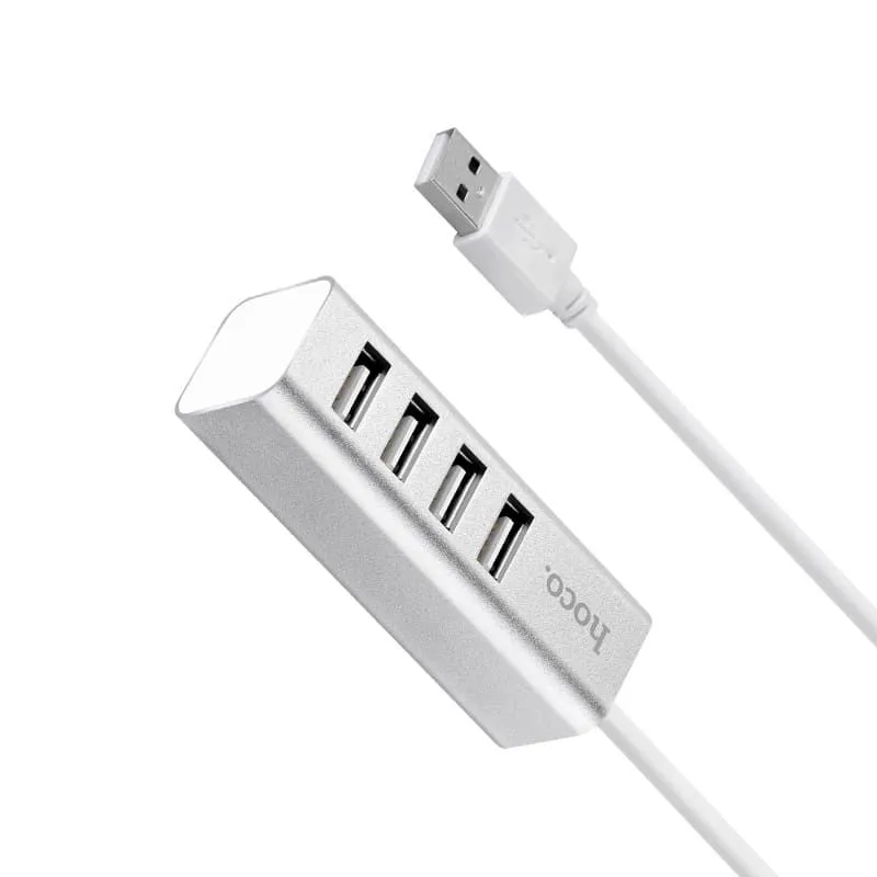 4-Port USB 2.0 Hub Expansion Compatible With Laptop, PC & MacBook Hoco.HB1 - Silver 