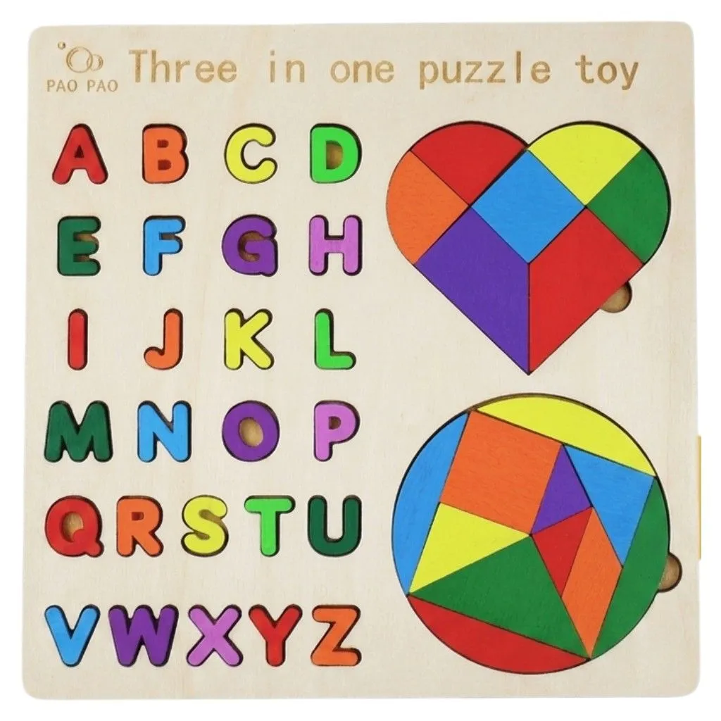 3-in-1 Wooden Alphabet Puzzle Board For Kids - Multicolour