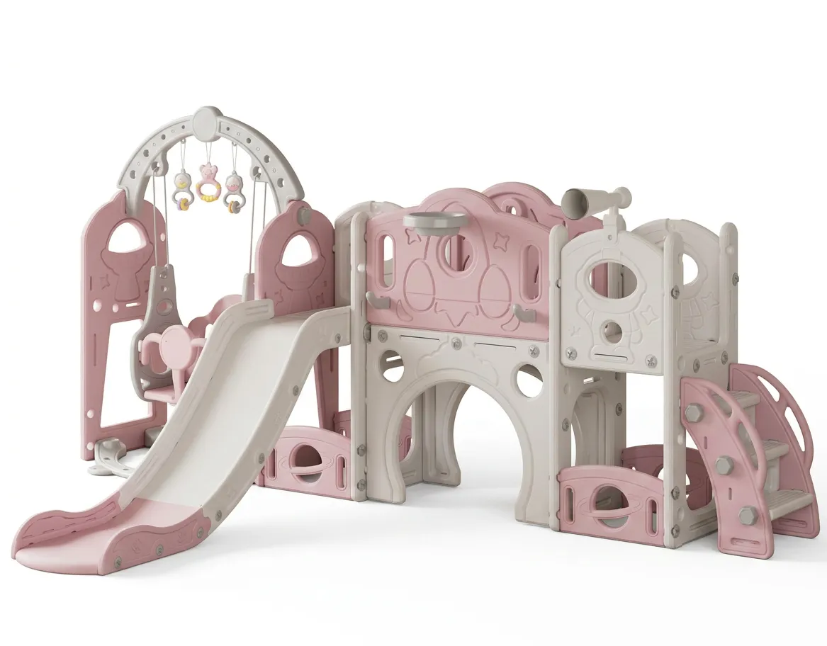 Deluxe 7-in-1 Toddler Slide & Swing Set with Basketball & Telescope - Pink