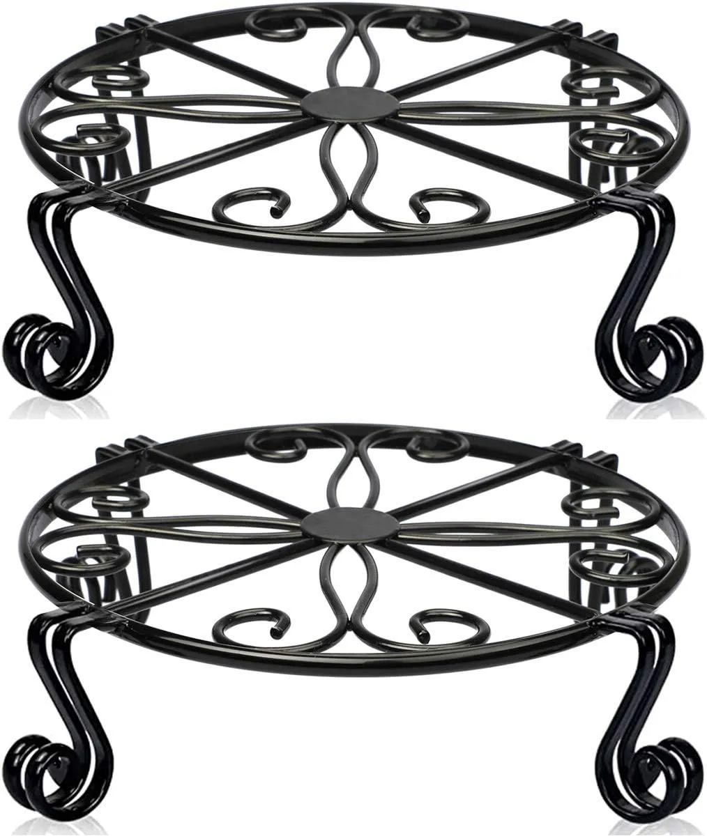 2 Pack Metal Plant Stand for Indoor Outdoor, Sturdy Flower Pot Holde - Black