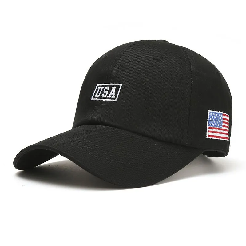 American Flag Hat USA Embroidered Hats Unisex Ball Cap Trucker Solid Color - Black
