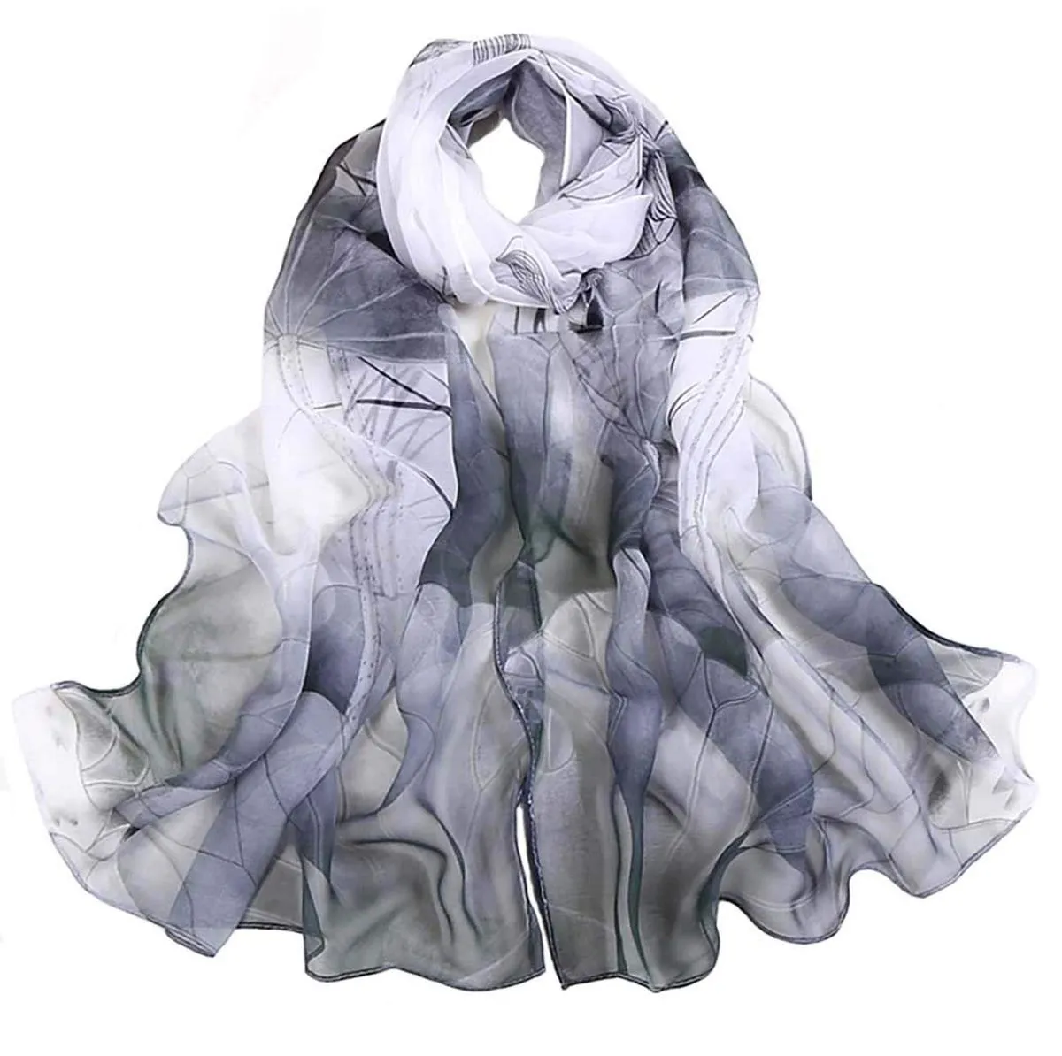 Women Fashion Printed Scarf Soft Floral Shawl Casual Wraps - Black, White