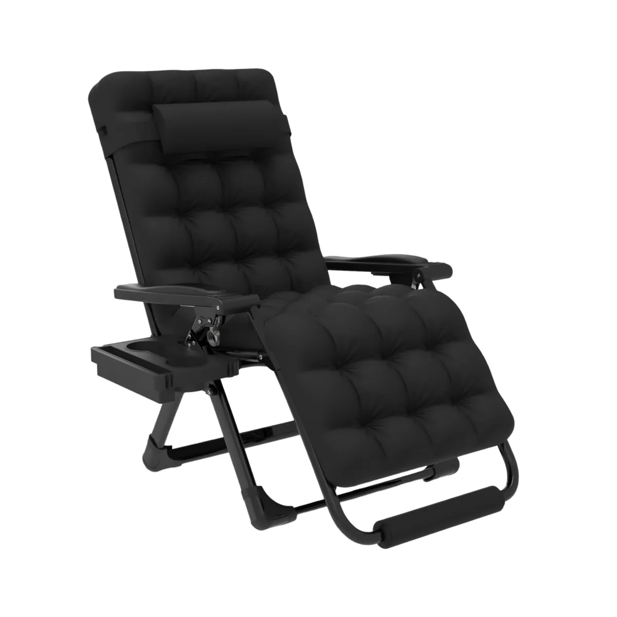 Foldable Adjustable Recliner Camping Chair With Headrest And Armrest - Black