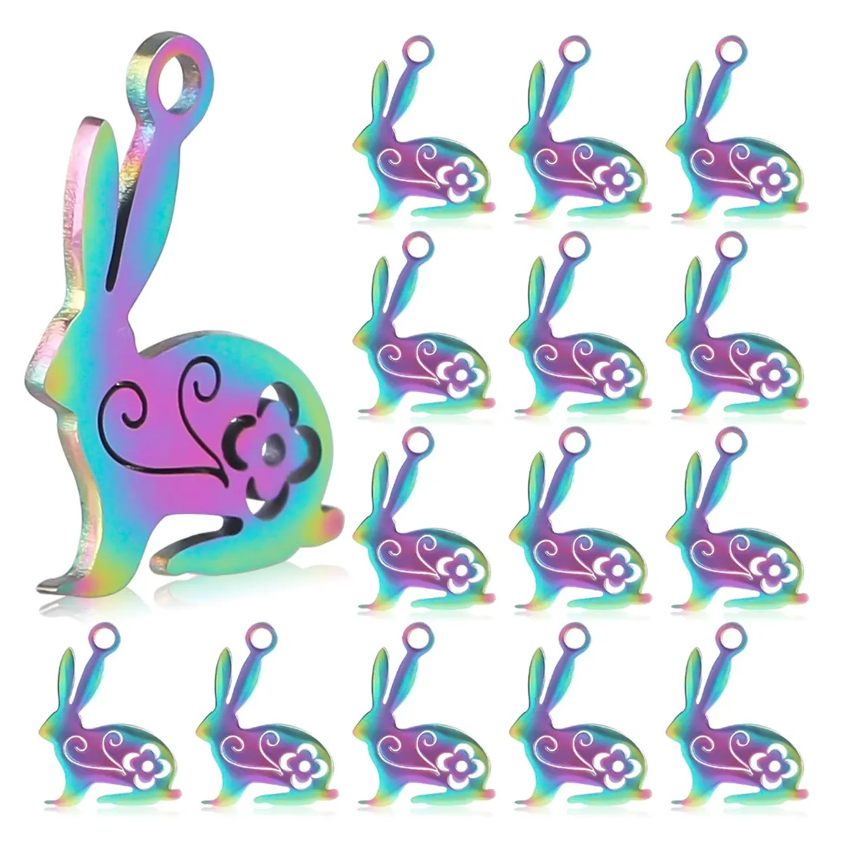 20 Pieces Stainless Steel Rabbit Charms Easter Bunny Pendants Multicolor