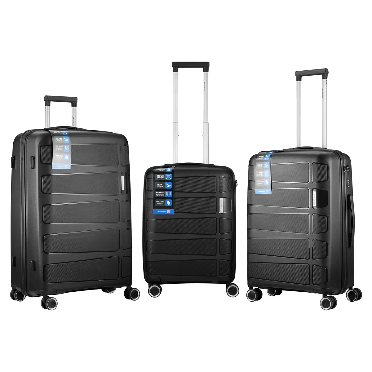 Travelwize Tourer PP 3Pc 4-wheel Spinner Luggage Set - Black