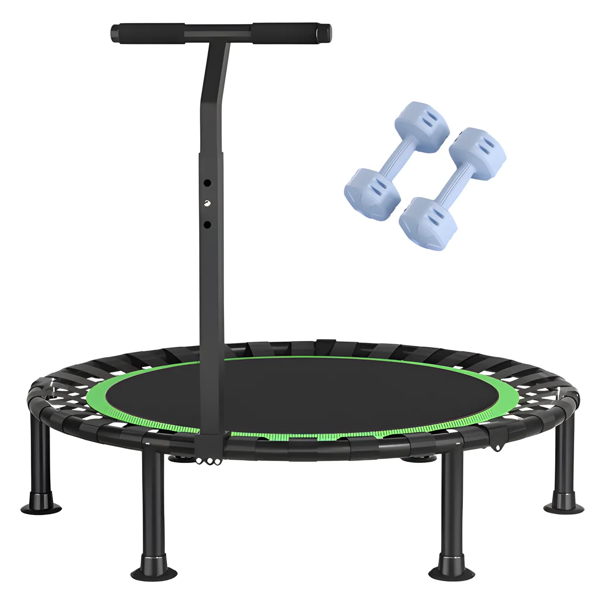40" FitnessTrampoline Rebounder with 2 Dumbells Foldable Adjustable Handle - Green