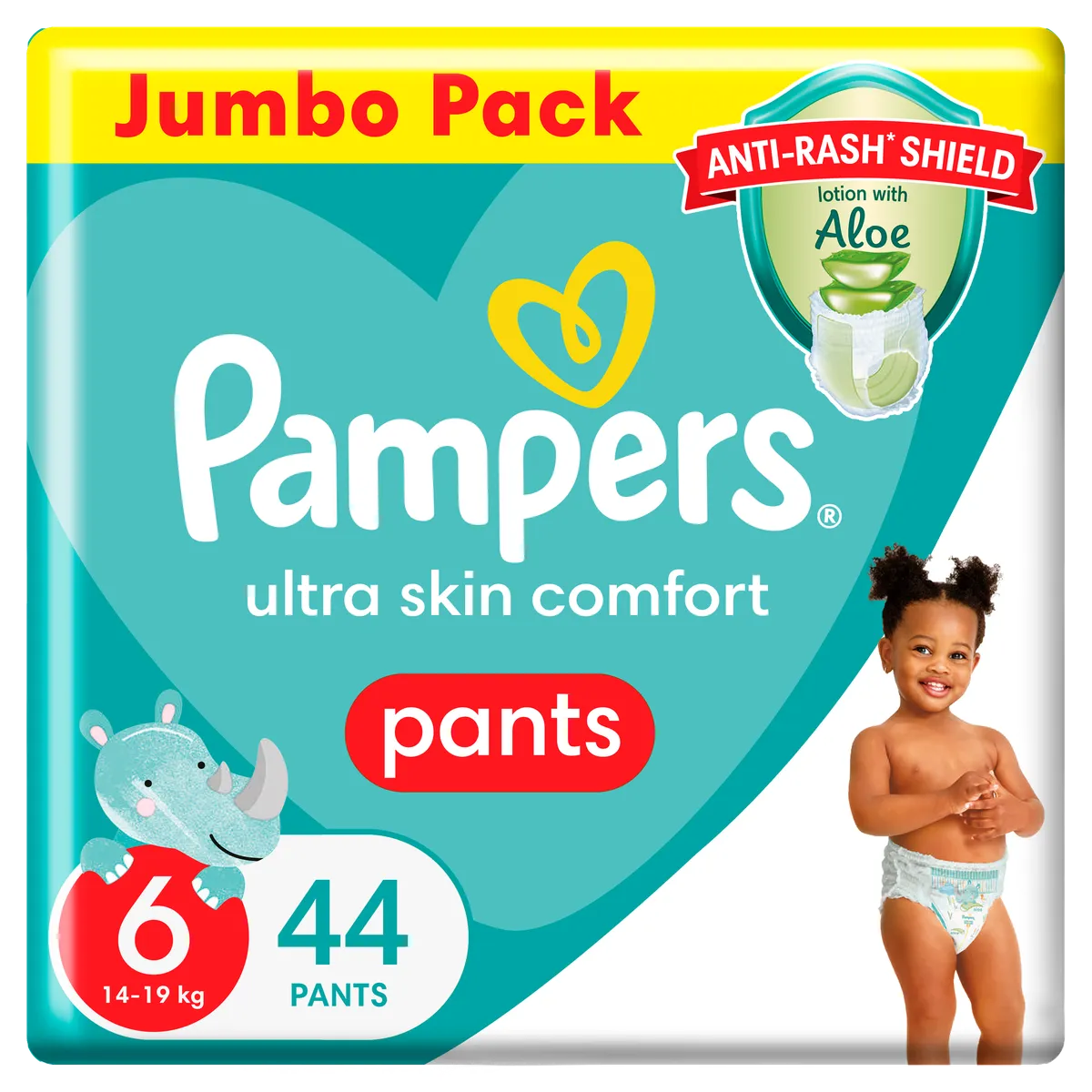 Pampers Anti-Rash Shield Pants Size 6 (+16 kg) 44 Nappies, Lotion With Aloe
