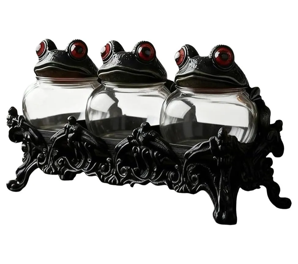 3-Piece Gothic Frog Apothecary Spice Jars - Kitchen Storage Containers
