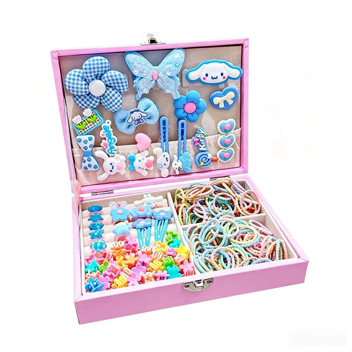 Kids Cartoon Hair Accessories Gift Box Set Girls Hair Clips Hair Ties Rings - Blue