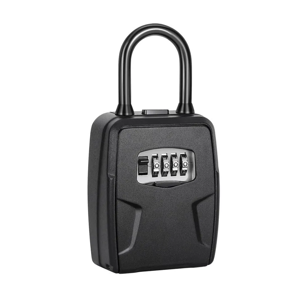 Portable Key Lock Box, Lock Box Wall Mounted -Weatherproof Resettable Code - Black