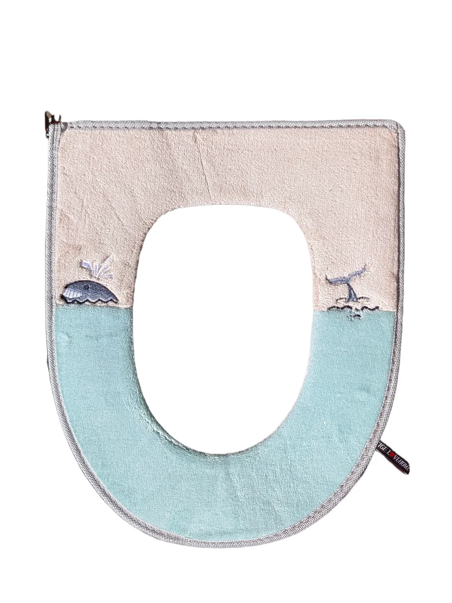 Cushioned Toilet Seat Cover Universal Fit - Brown and Baby Blue 
