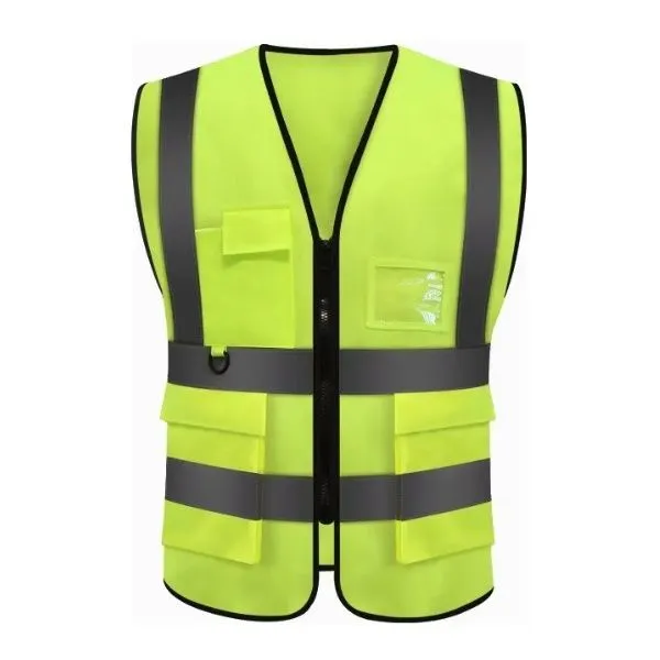 High Visibility Reflective Safety Vest with Multi Pockets and Zipper Front