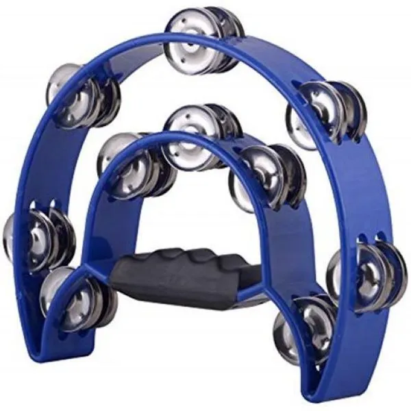 Quality Double Row Halfmoon Tambourine 20 jingles - Blue