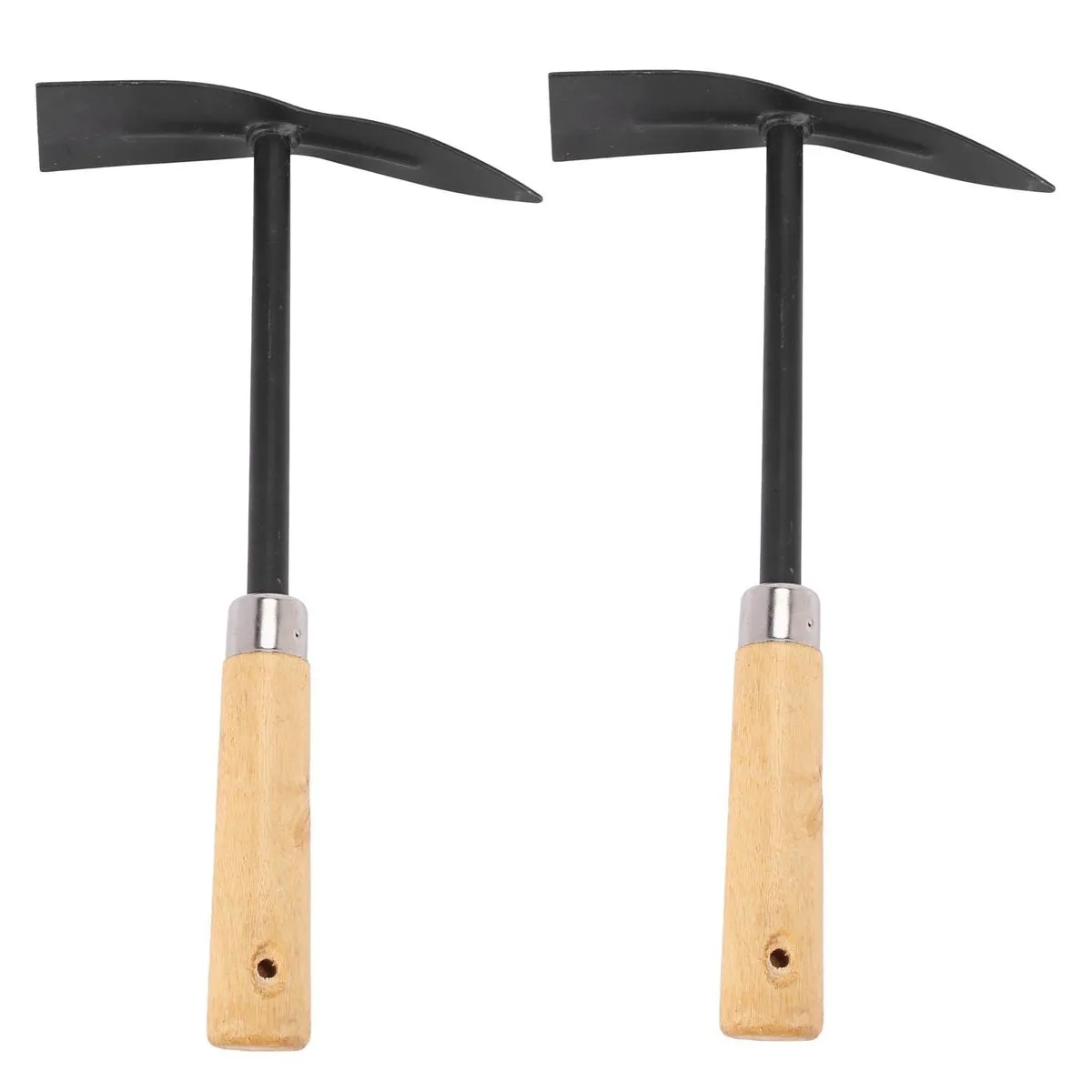 2X Wooden Handle Metal Hand Garden Tool Digging Hoe Black
