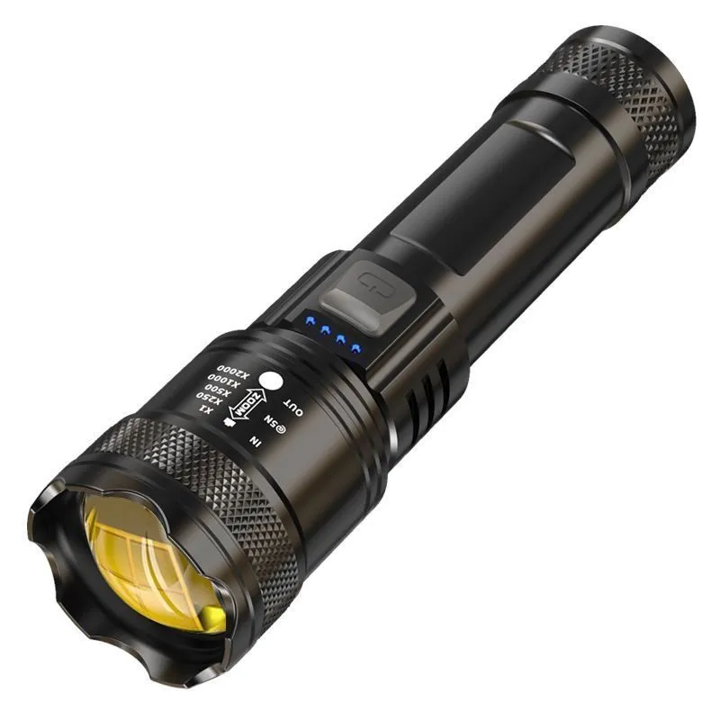 Rechargeable Zoom LED Flashlight with Power Bank & Battery Indicator