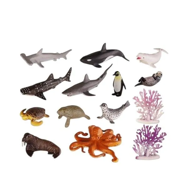 12 Piece Ocean Animal Figure Play Set with Coral Reef Accessories