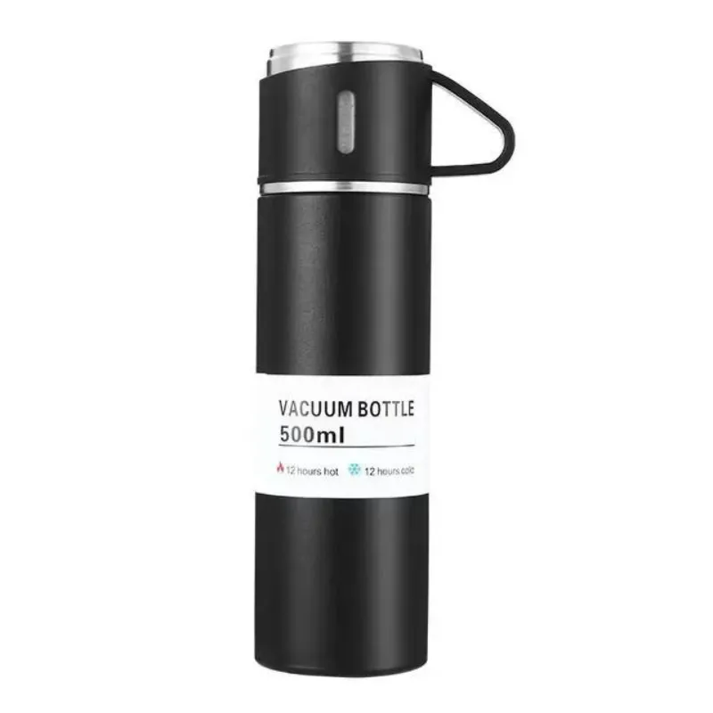 Camping Gift Travel Stainless Steel Coffee Vacuum Flask Mug Set - Black