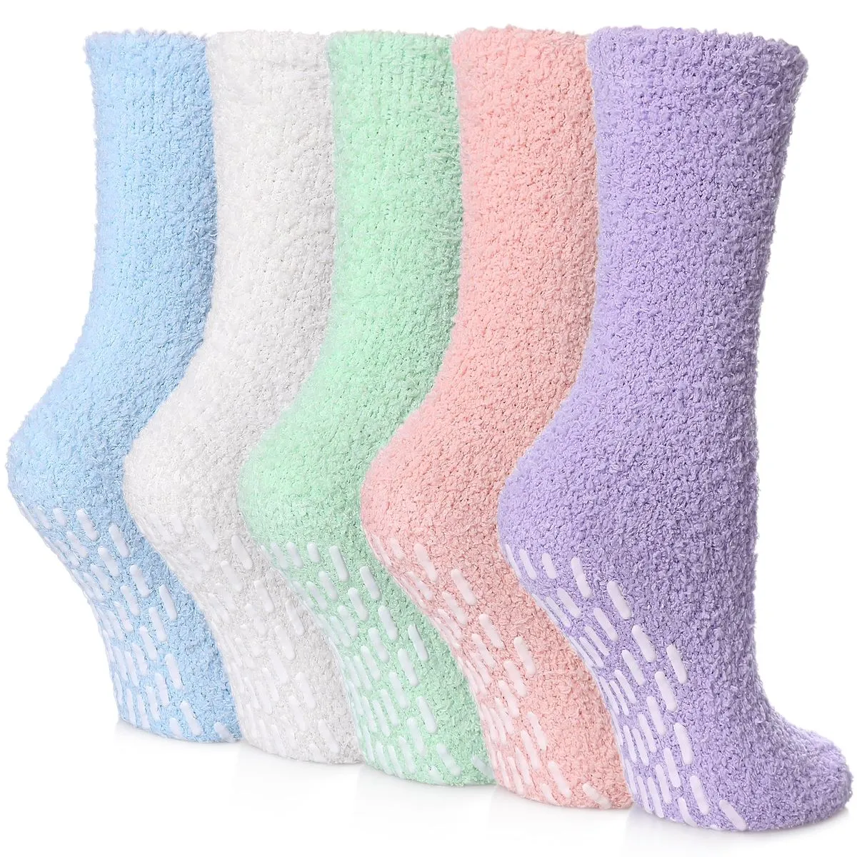 Warm Fluffy Anti-Skid Slipper Socks Women Home Sleep Socks - 5 Pairs - purple+pink+green+white+blue