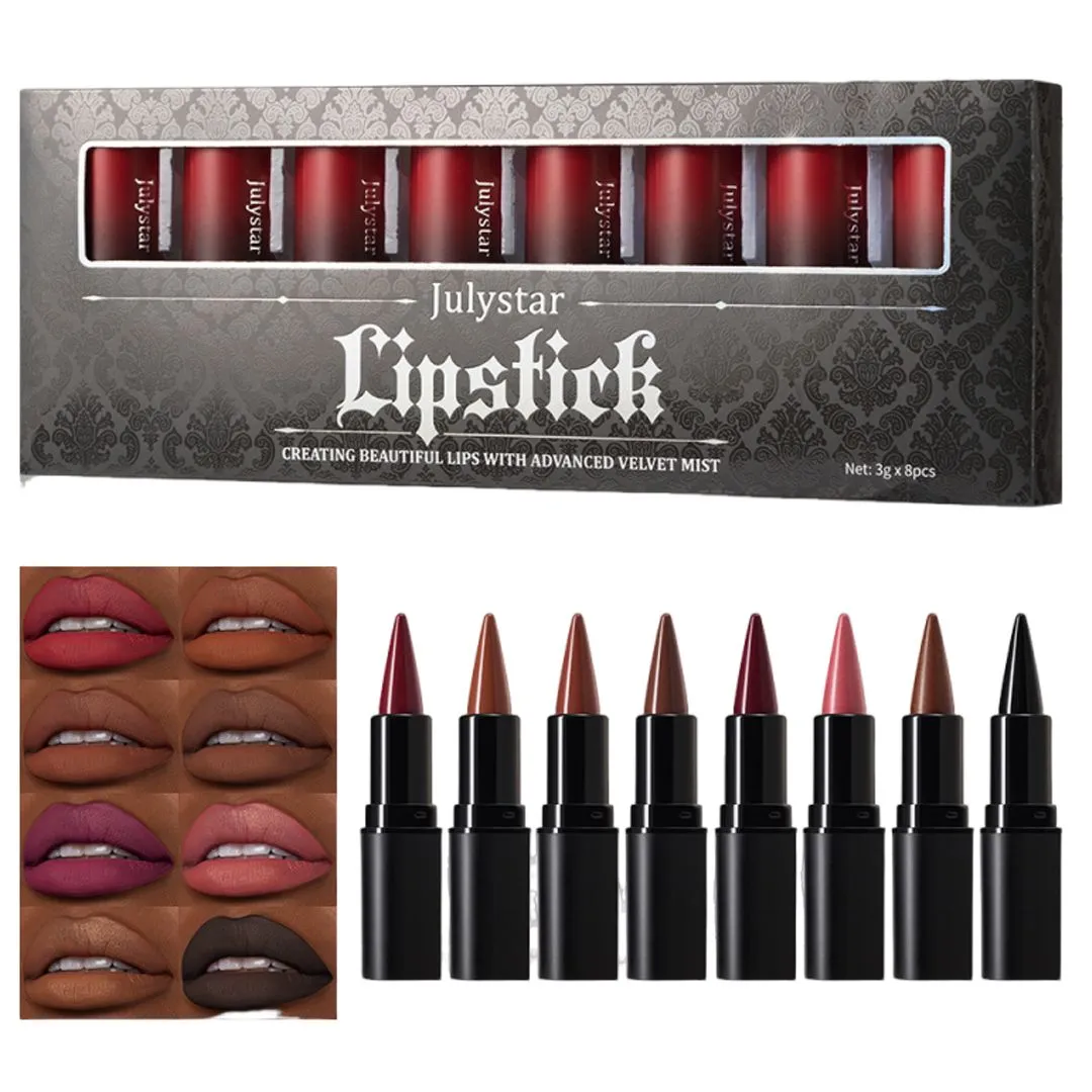 8PCS Matte & Glitter Lipstick Set Long Lasting Waterproof High Pigmentation