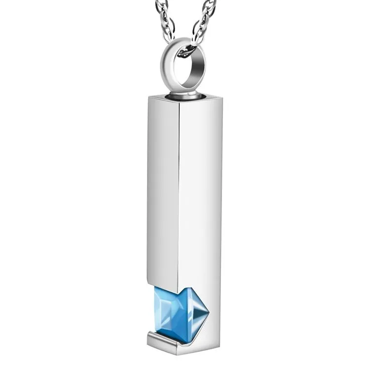 Memorial Safe Keeping Pendant - Birthstone Vertical Bar