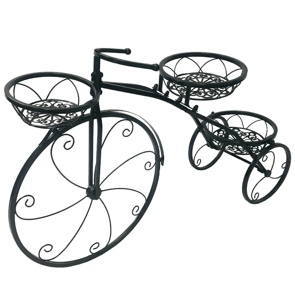 Metal Tricycle Plant Stand 3-Tier Decorative Bicycle Flower Pot Holder - Black