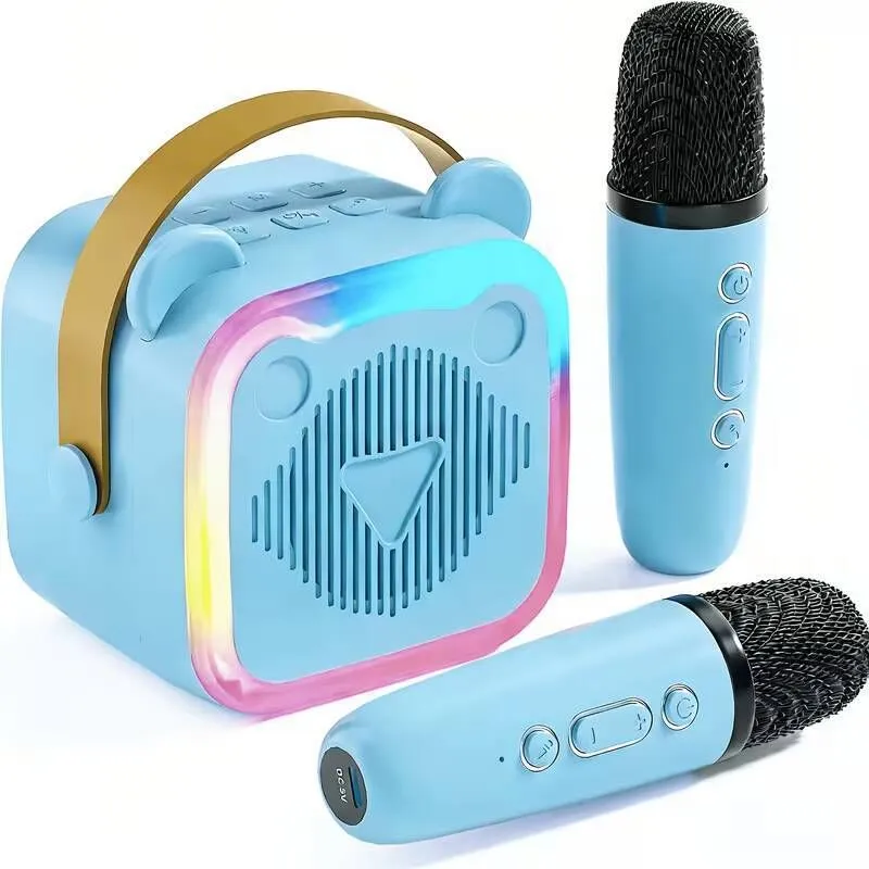 K10 Karaoke Speaker with Dual Wireless Microphones, Bluetooth & RGB Lights - Blue