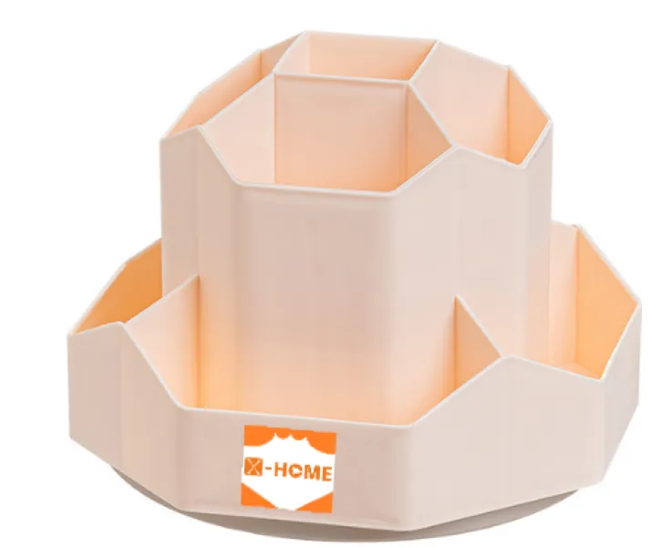 X-HOME Desk Organiser Stationary Make Up 360 Degree Rotating 9 Compartments - Pink