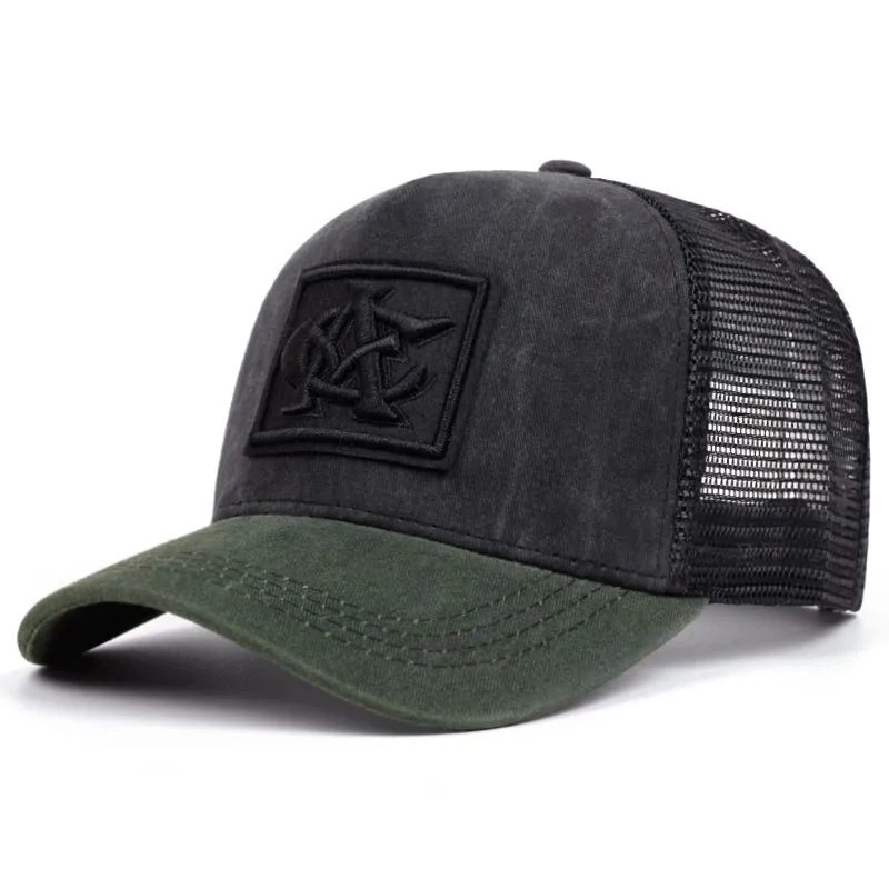 AC Letter Embroidered Mesh Cap Street Hip-Hop Hat Trucker Hat - Black