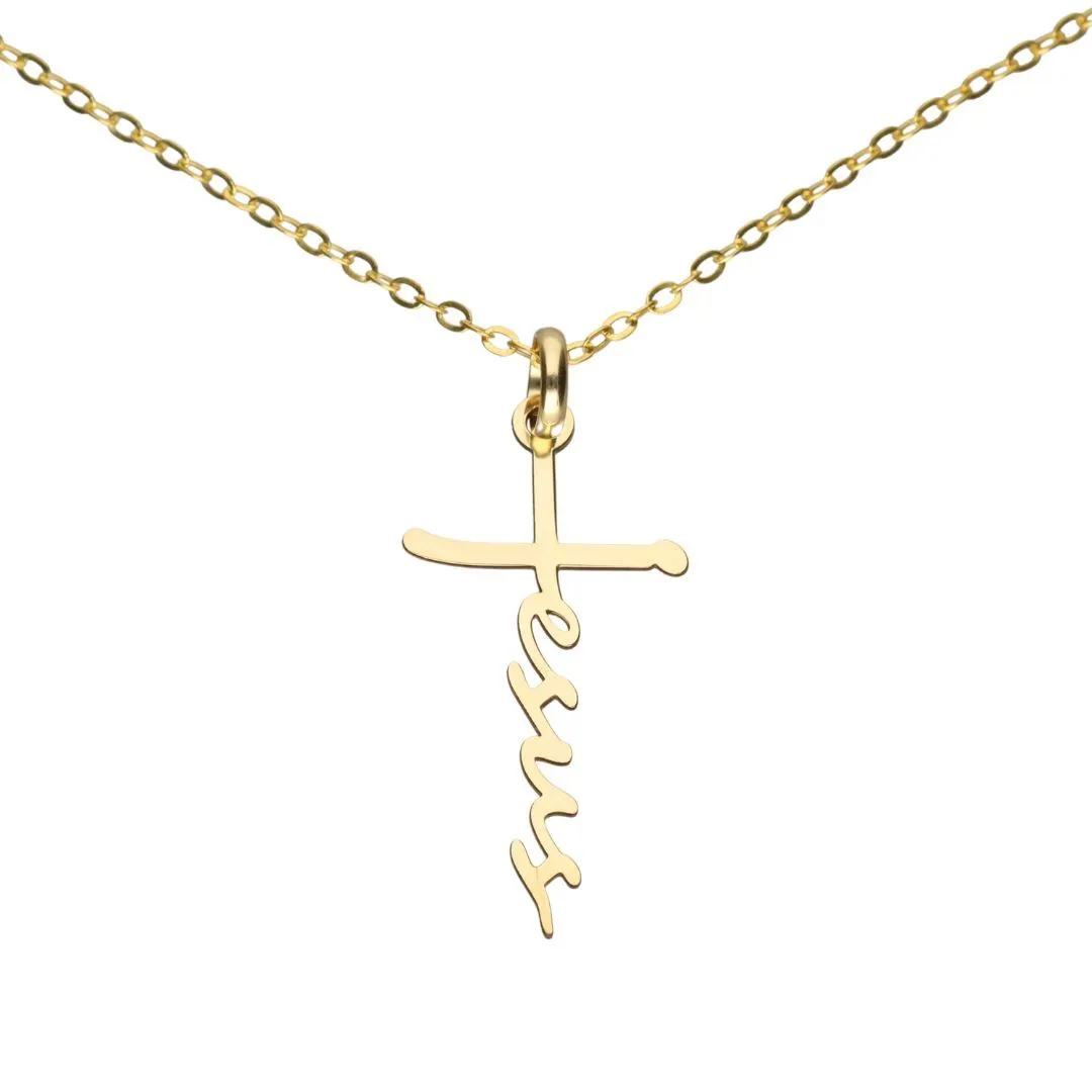 9k Gold Jesus Cross Pendant & Chain