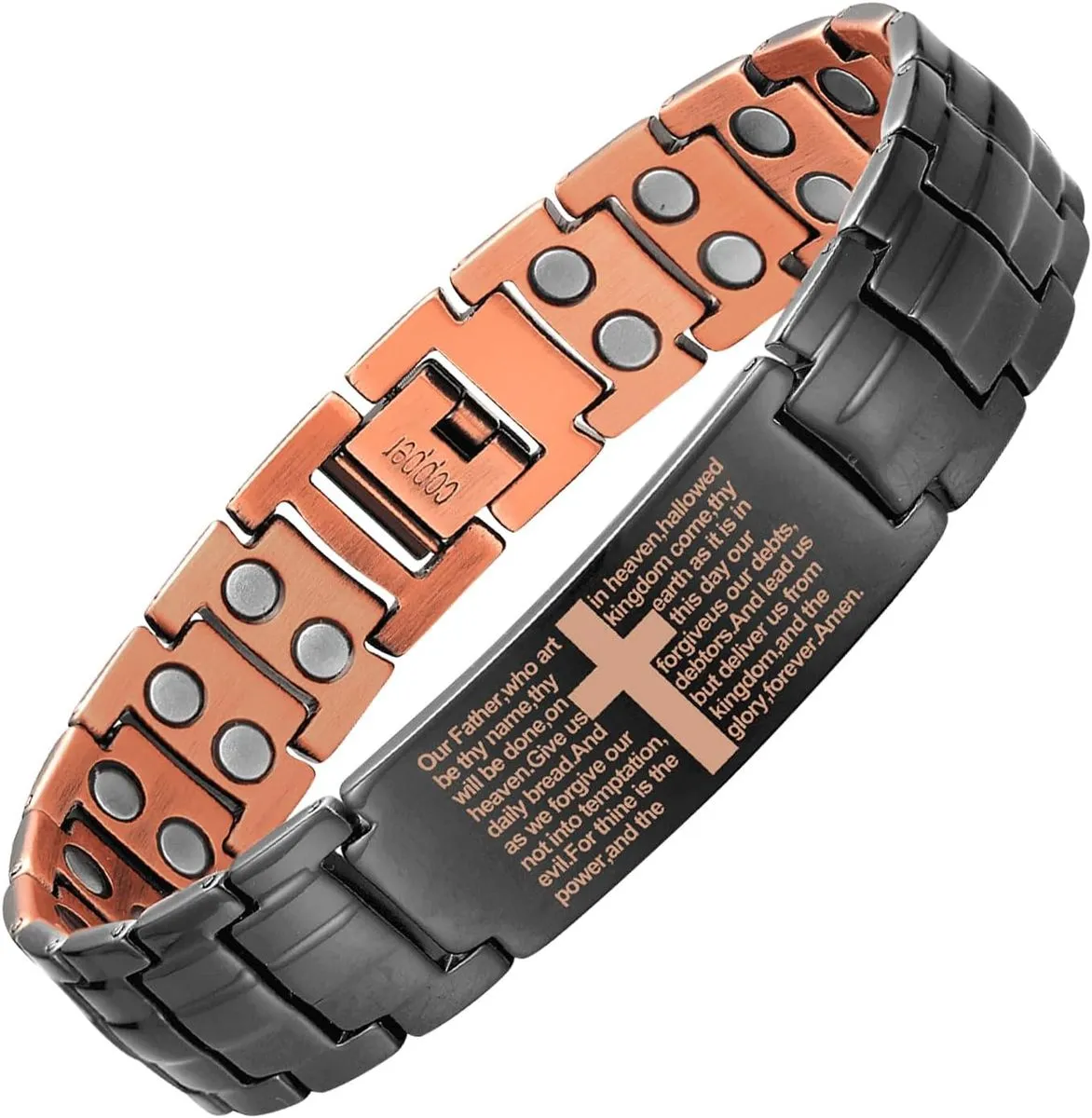 Ultra Strength Magnetic Copper Mens Cross Bracelets - Black