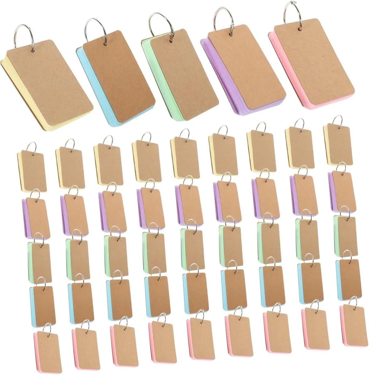 50sheets Portable Blank Flash Cards with Binder Rings Durable Note Cards