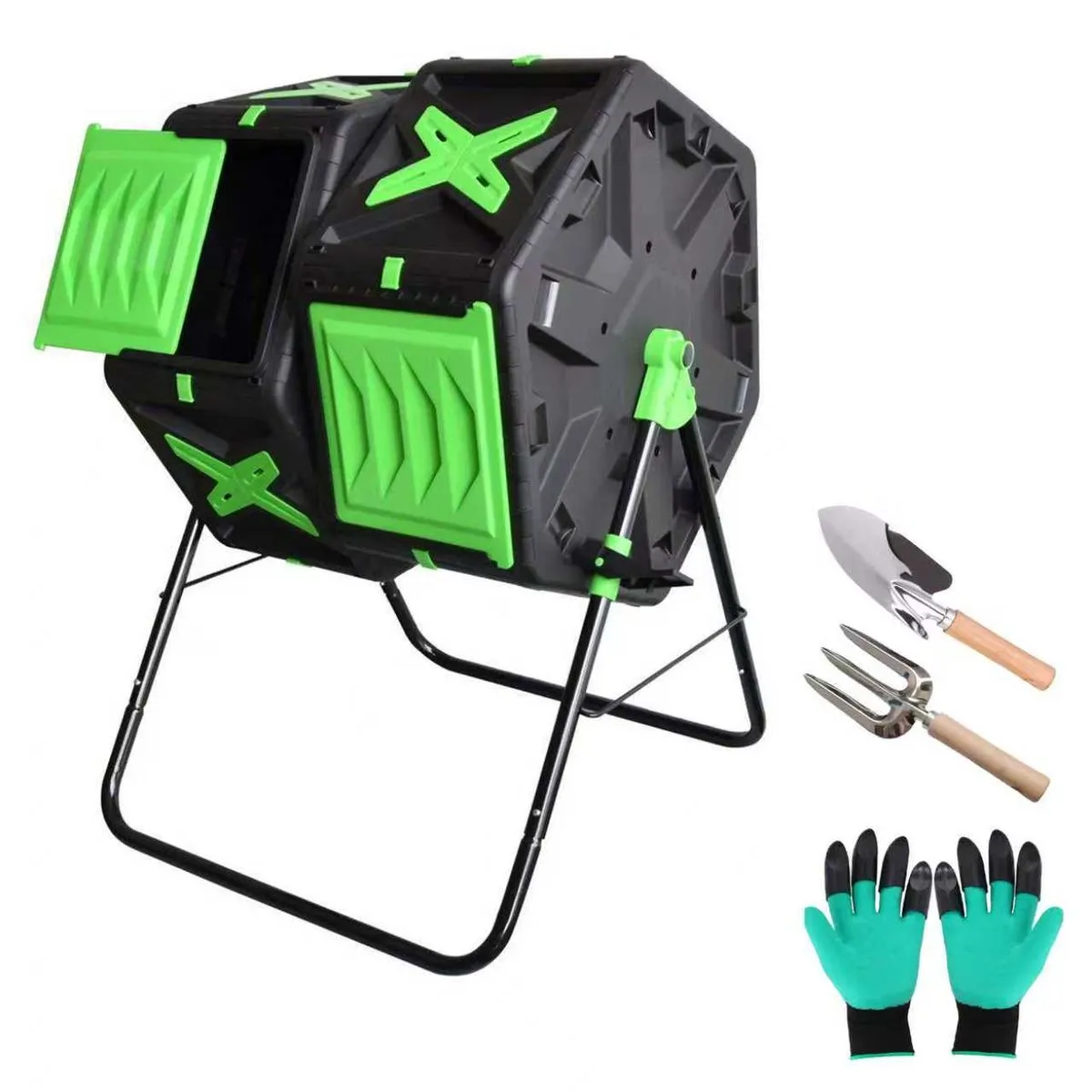 140L Dual Chamber Tumbling Compost Bin Heavy Duty Composter Sliding Door