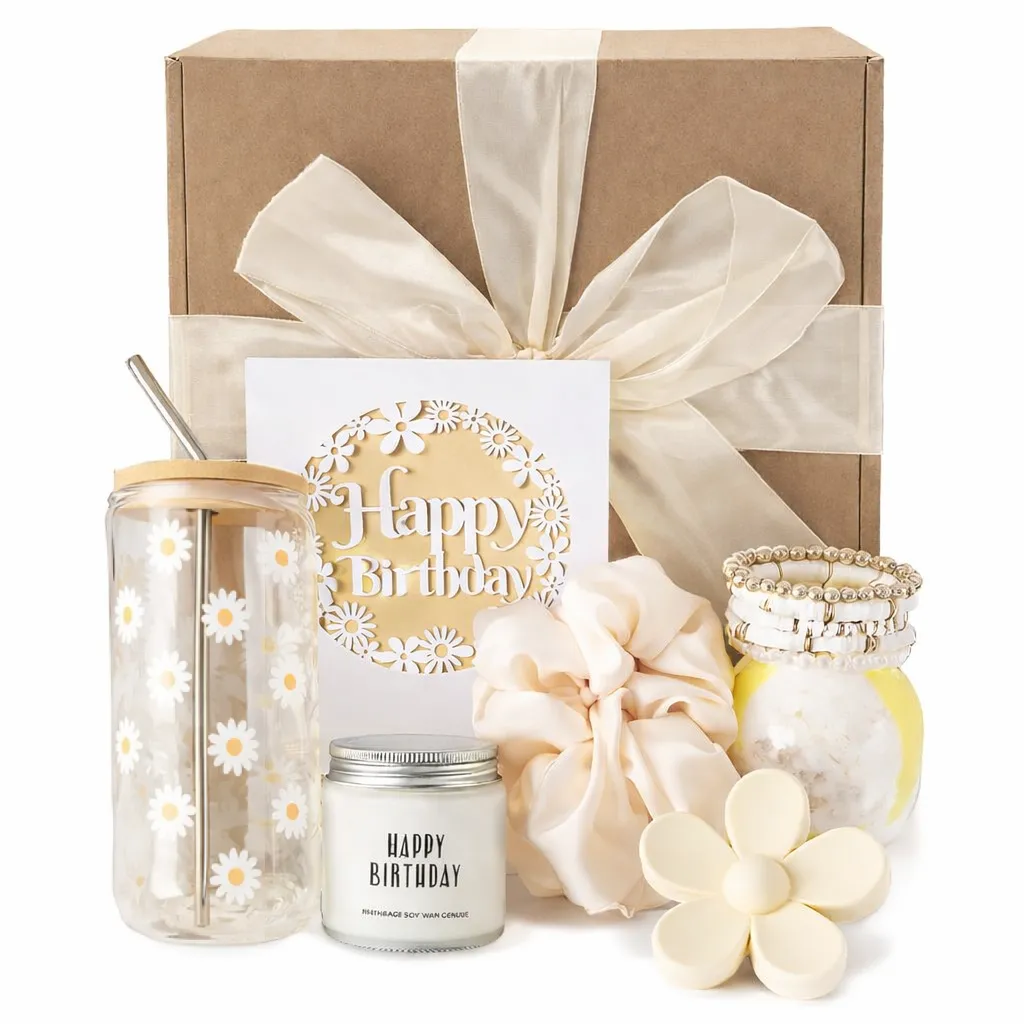 Unique Birthday Gift Set Cute Daisy Aesthetic Glass Cup for Women,Teen Girl