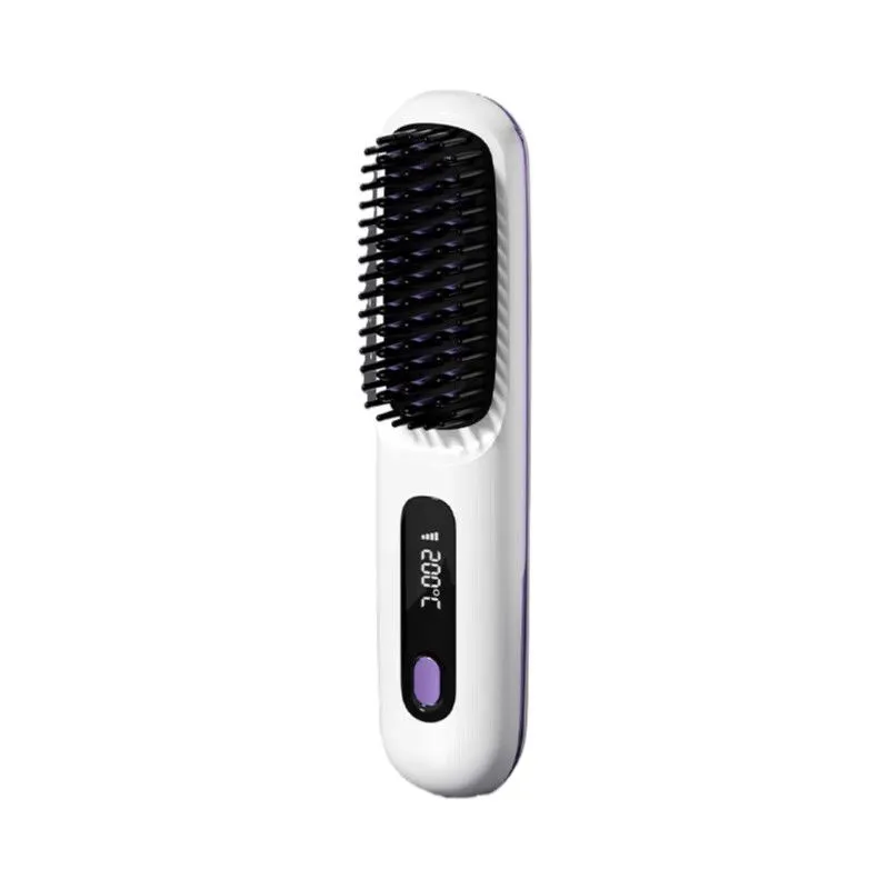 Portable Cordless Ionic Hair Straightener Brush 2-in-1 Styling Tool White