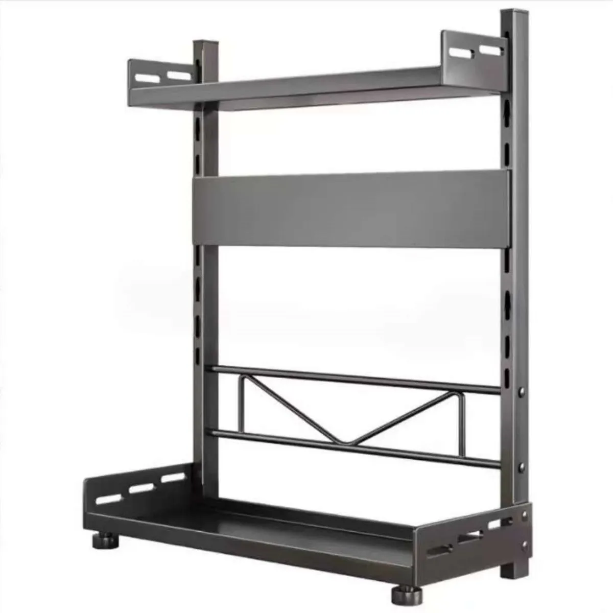 2-Tier Compact Kitchen Organizer, Metal Seasoning Display Shelf - Grey