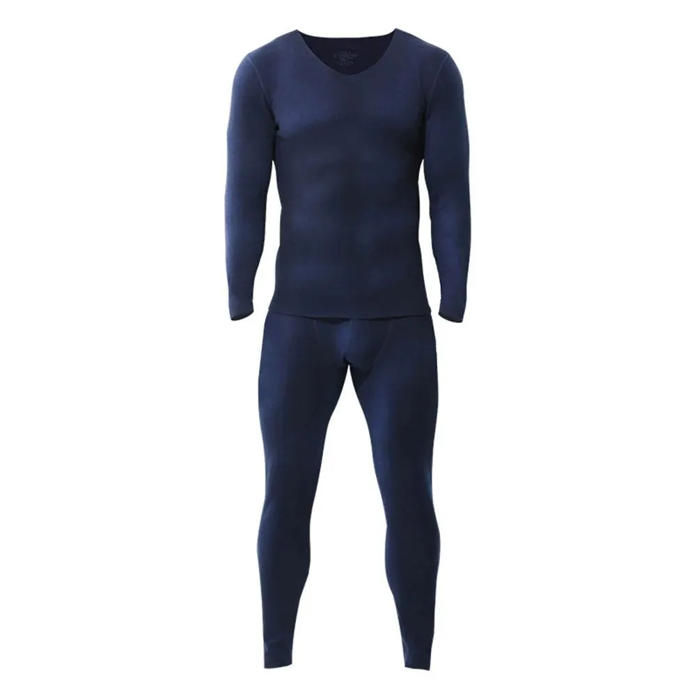 Men 2 Piece Men Underwear Long Sleeves Long Johns Thermal Set - Blue