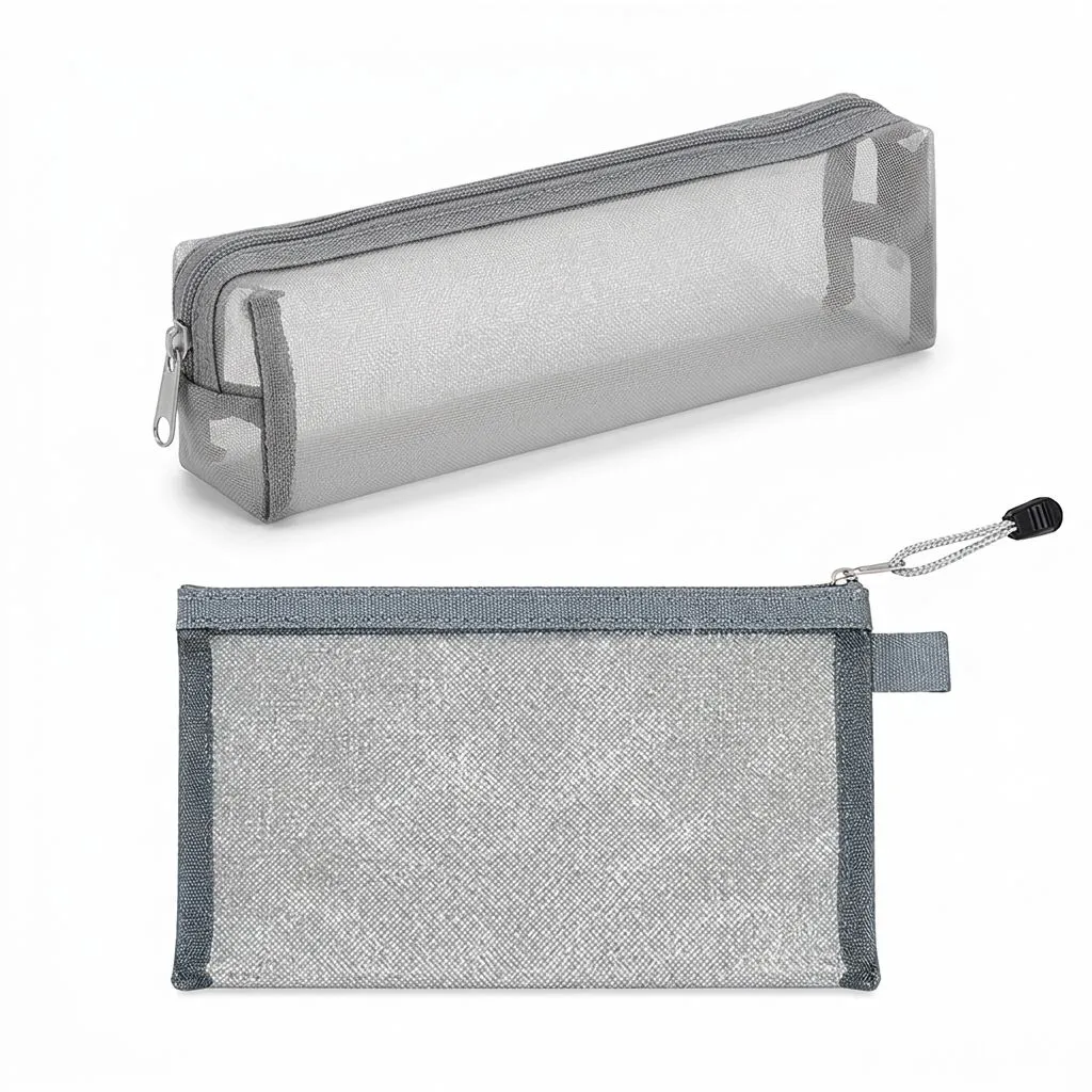 Grey mesh file bag and pencil case set zipper storage bag 2 packs