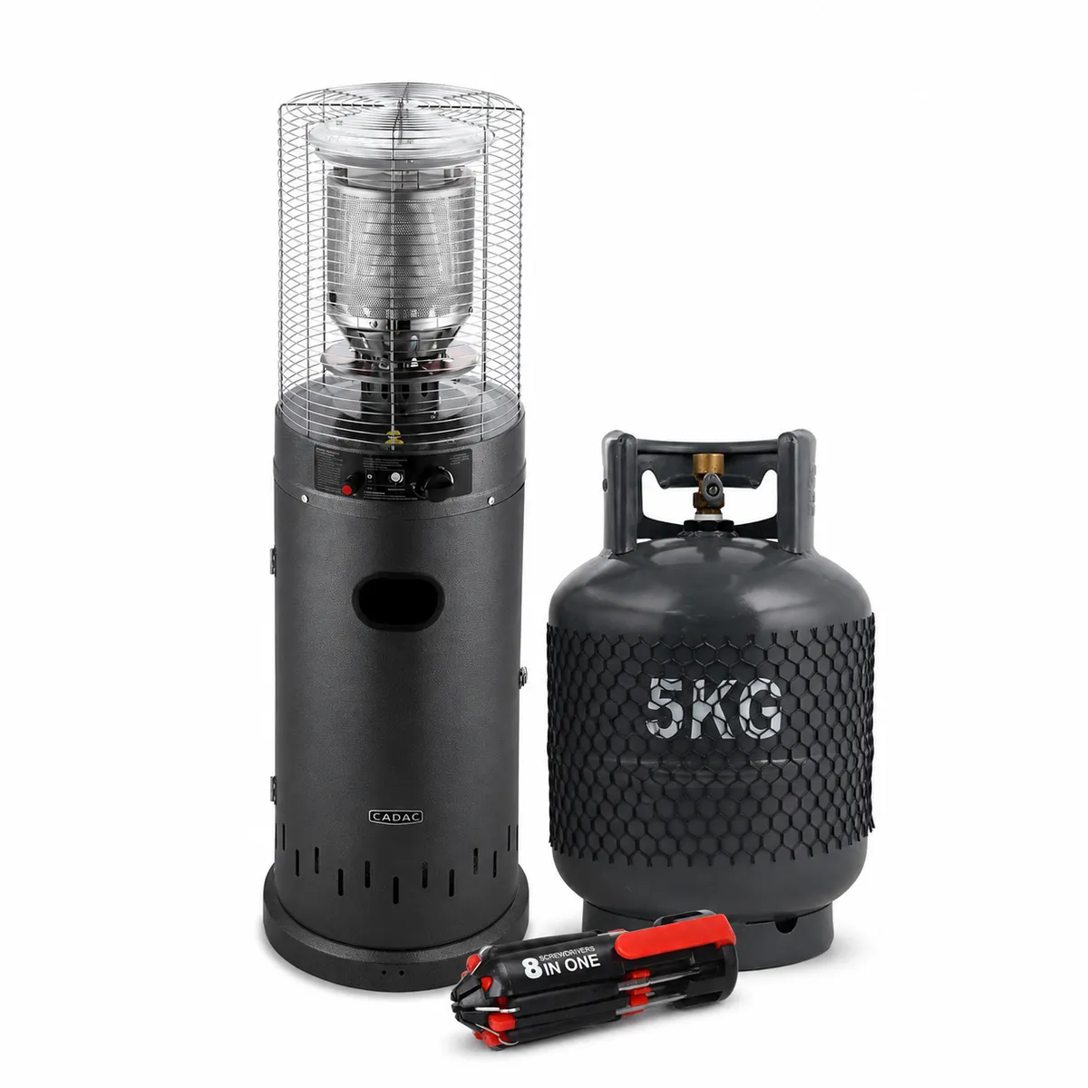 Gas Patio Heater with 5kg LPG Gas Cylinder & 8-in-1 Pocket Screwdriver