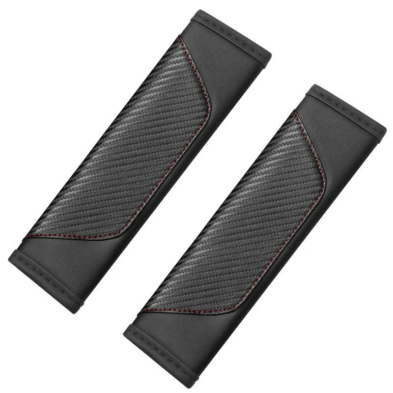 2Pcs Car Seat Belt Covers, Carbon Fiber Pad for Neck & Shoulder Comfort - Black