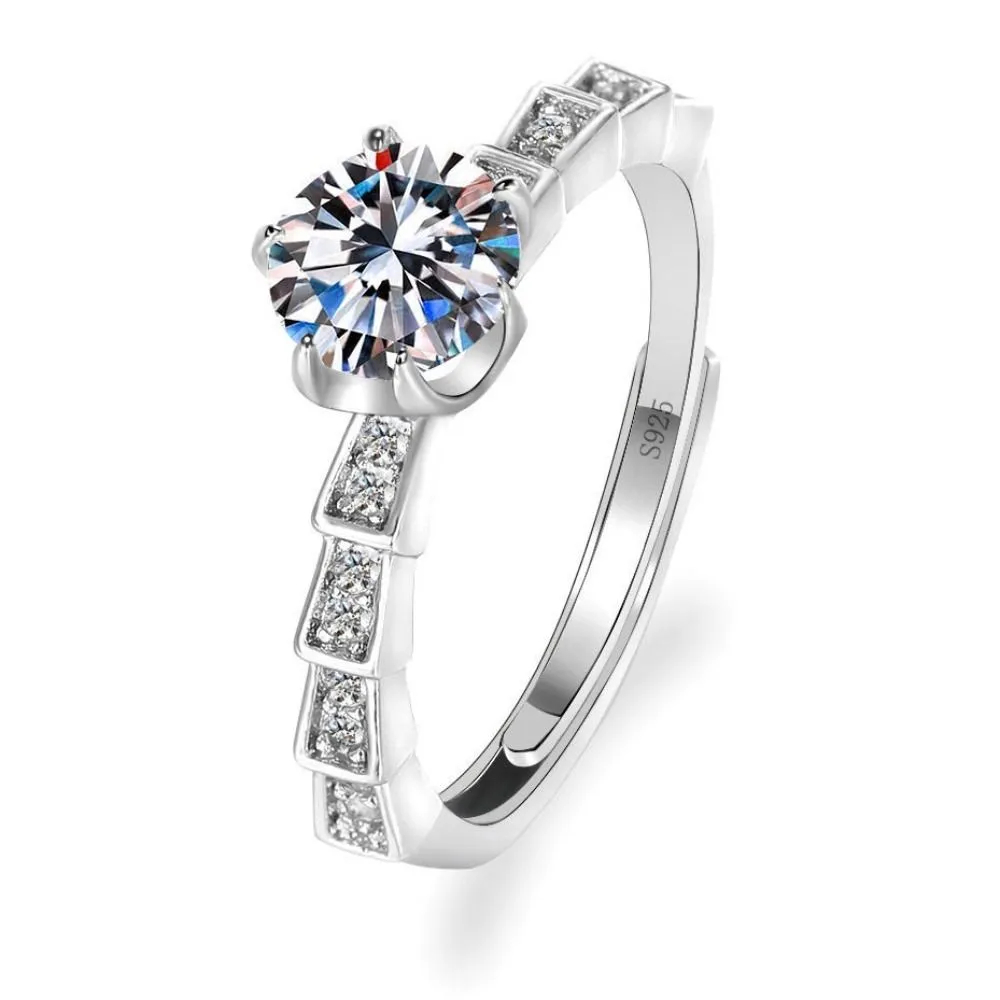 Adjustable Snake-shaped Moissanite Ring, Silver Moissanite Rising Steadily