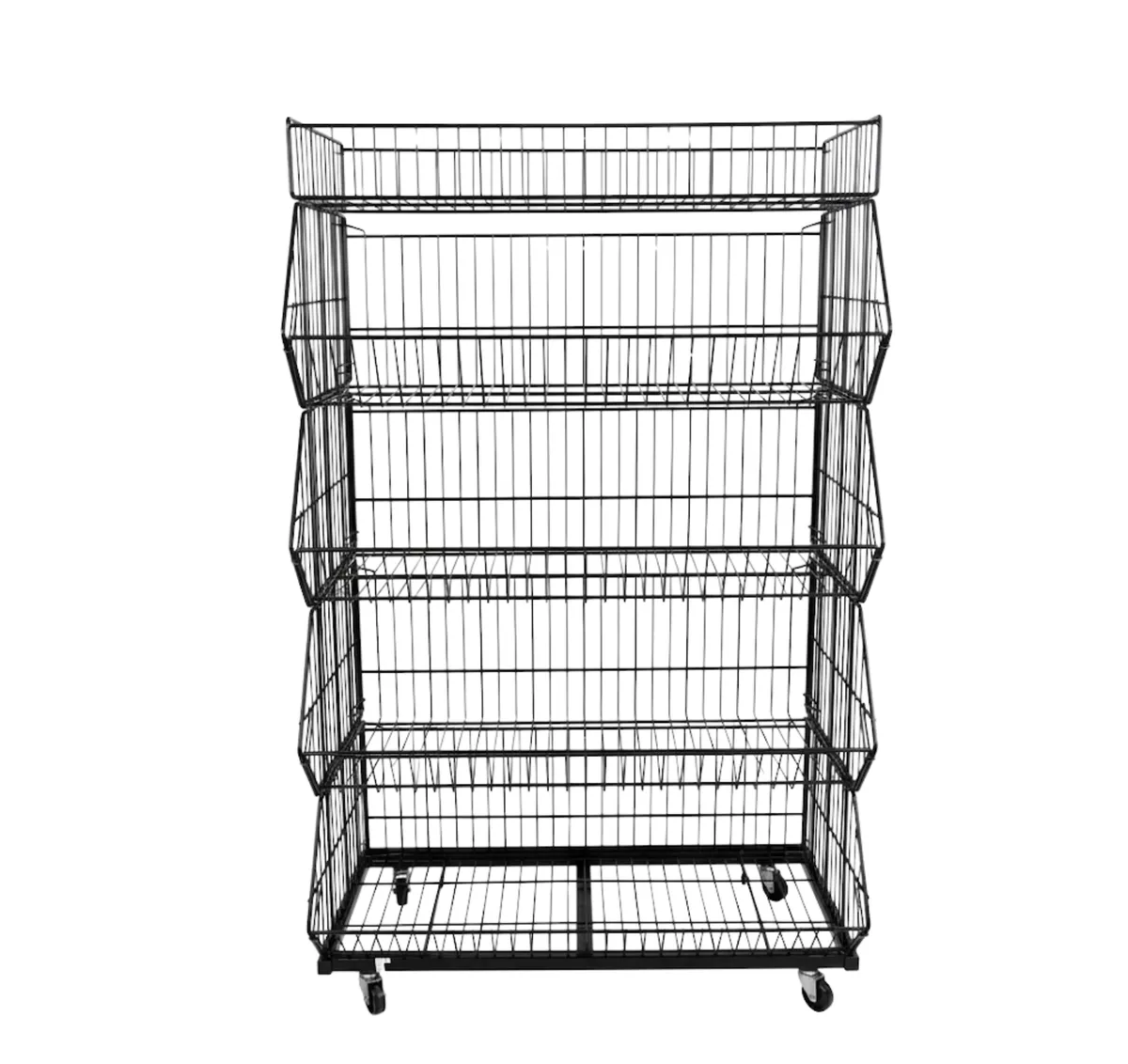 4-Tier Mobile Wire Rolling Display Rack - Heavy-Duty Retail Storage Cart - Black