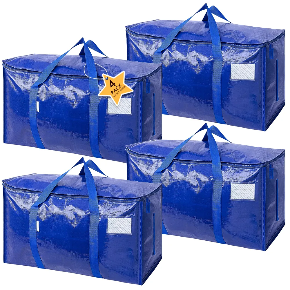 Topika - Moving Bags Heavy Duty Storage Totes with Handles & Tag Pocket - Blue - 4 Pack