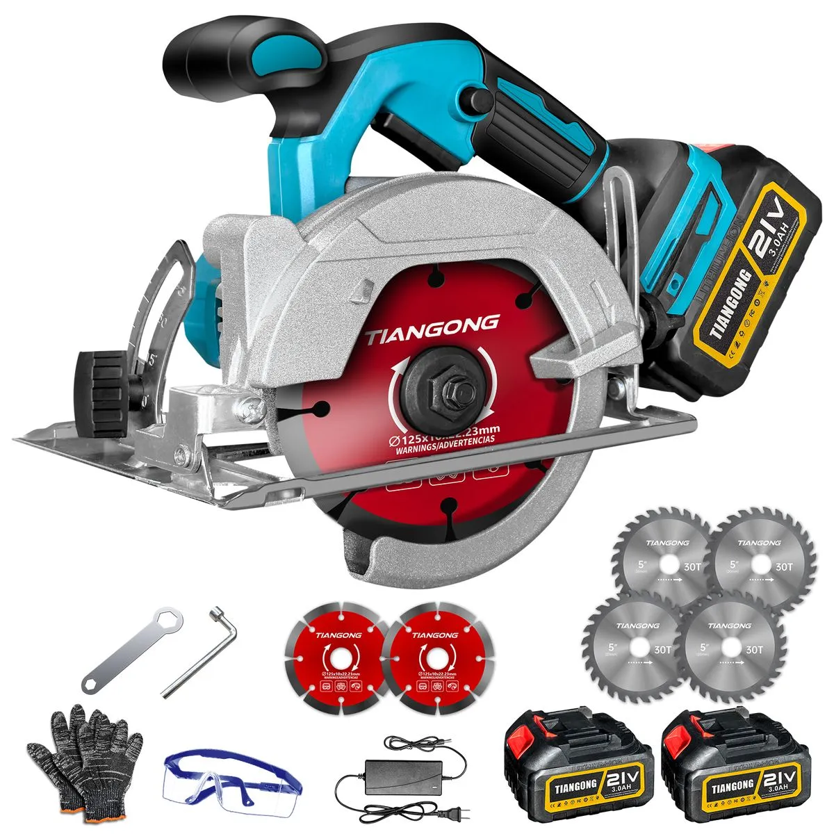 TIANGONG - 20V Brushless Cordless Circular Saw-185mm Blade & 4.0Ah Battery