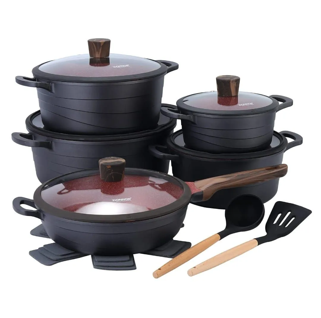Granite Non-Stick Cookware Set Coating With 6-layer Protection - 15 Piece - Black