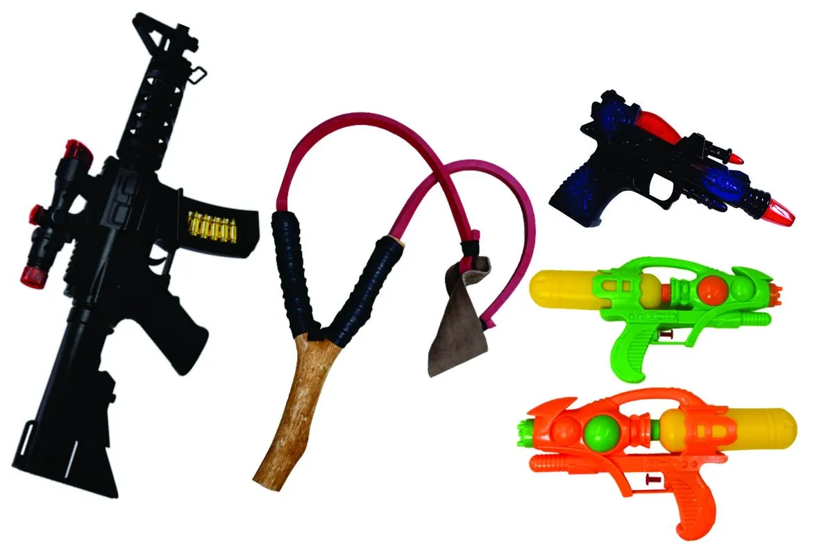 Pretend Weapons Set - Slingshot with Flash Sound and Lights, Toy Guns, and Water Guns