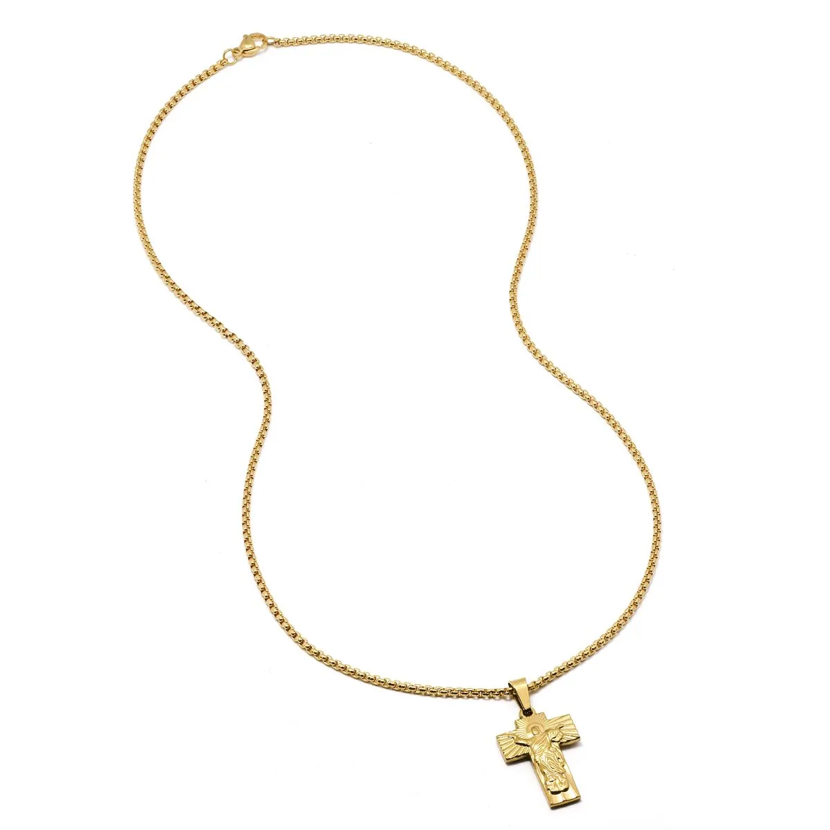 Androgyny Engraved Stainless Steel Crucifix Necklace - Gold